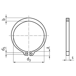 Sicherungsring DIN 471 8mm Edelstahl 1.4122 Achtung: Reduzierte Federkräfte und abweichende mechanische Eigenschaften gegenüber Federstahl, Technische Zeichnung
