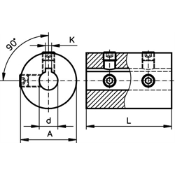 Starre Kupplung TR Stahl C45 brüniert Bohrung 40mm mit Nut , Technische Zeichnung