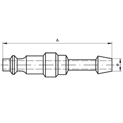 Stecknippel mit Schlauchanschluss ø10 für Schnellkupplungen , Technische Zeichnung