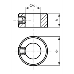 Stellring DIN 705 A Bohrung 38mm verzinkt Gewindestift mit Innensechskant nach DIN EN ISO 4027 (alte DIN 914), Technische Zeichnung