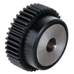 Stirnzahnrad aus Kunststoff PA12G schwarz mit rostfreiem Stahlkern aus 1.4305 Modul 2 25 Zähne Zahnbreite 20mm Außendurchmesser 54mm, Produktphoto