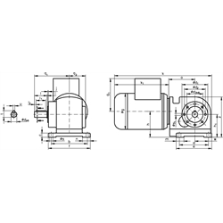 Schnecken-Stirnradgetriebemotor SRS 90 Watt 230/400V 50Hz IE1 i=295:1 Abtriebsdrehzahl ca. 4,7 /min zulässiges Md2=50Nm (Betriebsanleitung im Internet unter www.maedler.de im Bereich Downloads), Technische Zeichnung