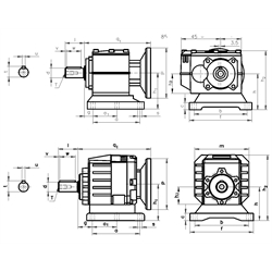 Stirnradgetriebemotor HR/I 0,18kW 230/400V 50Hz Bauform B3 IE2 n2 =39 /min Md2=42 Nm (Betriebsanleitung im Internet unter www.maedler.de im Bereich Downloads), Technische Zeichnung