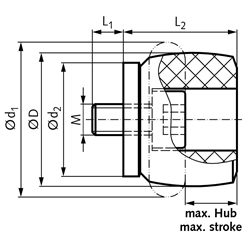 Strukturdämpfer TA 65-27 Durchmesser 65mm Gewinde M12 , Technische Zeichnung