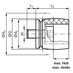 Strukturdämpfer TS 64-34 Durchmesser 64mm Gewinde M16 , Technische Zeichnung