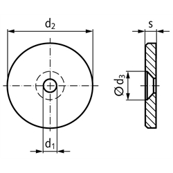 Vorlegescheibe für M5 Außen-Ø 22mm Stärke 3,5mm Edelstahl 1.4305, Technische Zeichnung