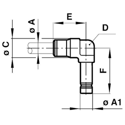 Winkel-Steckverbindung Rohr-Außendurchmesser 6mm Zapfen-Außendurchmesser 6mm , Technische Zeichnung
