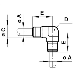 Winkelverbindung Rohr-Außendurchmesser 6mm , Technische Zeichnung