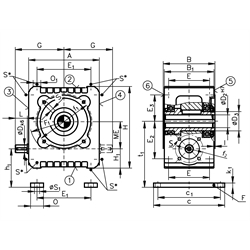 Schneckengetriebe ZM/I Ausführung HL Größe 40 i=14,5:1 (Betriebsanleitung im Internet unter www.maedler.de im Bereich Downloads), Technische Zeichnung