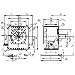Schneckengetriebe ZM/I Ausführung A Größe 40 i=9,75:1 Abtriebswelle Seite 5 (Betriebsanleitung im Internet unter www.maedler.de im Bereich Downloads), Technische Zeichnung