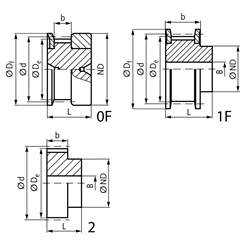 Normzahnriemenrad aus Aluminium Teilung MXL 60 Zähne für Riemenbreite 025 , Technische Zeichnung