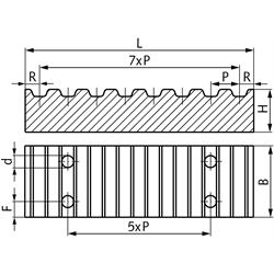 Klemmplatte aus Aluminium für Zahnriemen Profil T2,5 Riemenbreite 10mm, Technische Zeichnung