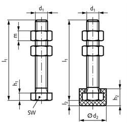Andrückschraube Form A M10 , Technische Zeichnung