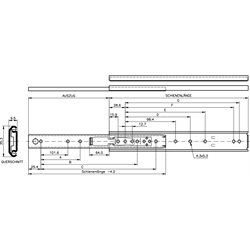 Auszugschienensatz DZ 0204 Schienenlänge 406mm hell verzinkt, Technische Zeichnung