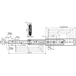 Auszugschienensatz DZ 3308 Schienenlänge 406mm hell verzinkt, Technische Zeichnung