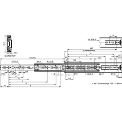 Auszugschienensatz DZ 3832 DO Schienenlänge 700mm hell verzinkt, Technische Zeichnung