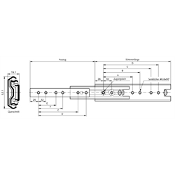 Auszugschienensatz DZ 5321 Schienenlänge 450mm hell verzinkt, Technische Zeichnung