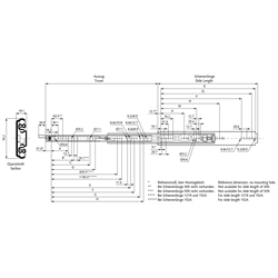 Rechte Auszugschiene DZ 9308 Schienenlänge 1016mm hell verzinkt, Technische Zeichnung