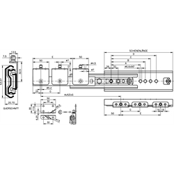 Auszugschienensatz DS 5322 Schienenlänge 790mm Edelstahl, Technische Zeichnung