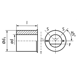 Bohrungs-Reduzierbuchse Durchmesser 5mm Bohrung 2mm , Technische Zeichnung