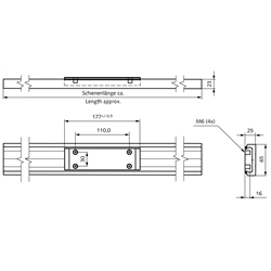 Linearführungen DA 0116 RC mit Kugelumlaufwagen, Schienenbreite 65 mm, Technische Zeichnung