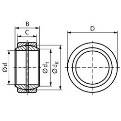 Radial-Gelenklager DIN ISO 12240-1-E Reihe GE..DO Bohrung 6mm Außendurchmesser 14mm == Vor Inbetriebnahme ist eine Erstschmierung erforderlich ==, Technische Zeichnung