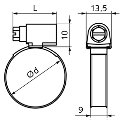 Schlauchschellen DIN 3017 Form A, W4, Edelstahl, Technische Zeichnung