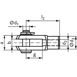 Gabelgelenk DIN 71752 mit Splintbolzen Größe 16 x 64 Rechtsgewinde Feingewinde M16x1,5 Stahl verzinkt, Technische Zeichnung