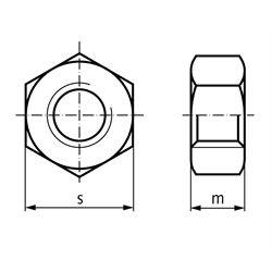 Sechskantmutter DIN 934 A2 M3 rechts, Technische Zeichnung