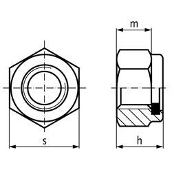 Sechskantmutter DIN 982 (ähnlich DIN EN ISO 7040) mit Klemmteil aus Polyamid M6 Edelstahl A2, Technische Zeichnung