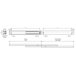 Auszugschienensatz DS 2330 DL Schienenlänge 350mm Edelstahl, Technische Zeichnung