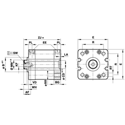 Doppeltwirkender Kompakt-Zylinder mit Magnetkolben Zylinderdurchmesser 40mm Hub 10mm , Technische Zeichnung