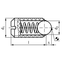 Federndes Druckstück M8 Ausführung P mit Kugel und Schlitz Hülse und Kugel aus POM, Technische Zeichnung