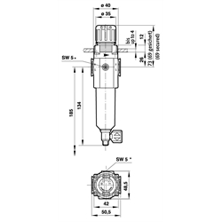 Filterregler Anschluss G1/4 , Technische Zeichnung