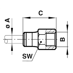 Gerade Aufschraubverbindung Gewinde G1/8 Rohr-Außendurchmesser 8mm , Technische Zeichnung