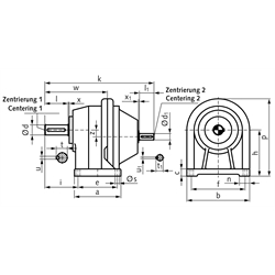 Stirnradgetriebe BT1 Größe 3 i=28,15 Bauform B3 (Betriebsanleitung im Internet unter www.maedler.de im Bereich Downloads), Technische Zeichnung