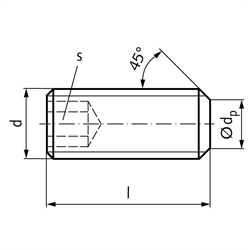 Gewindestift ISO 4026 (ex DIN 913) mit Innensechskant und Kegelstumpf Edelstahl A2 21H M6 x 16mm, Technische Zeichnung