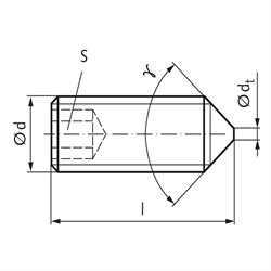 Gewindestifte ISO 4027 (DIN 914) mit Innensechskant und Spitze, Edelstahl , Technische Zeichnung