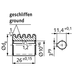 Präzisions-Schnecke Achsabstand 40mm i=56:1 , Technische Zeichnung