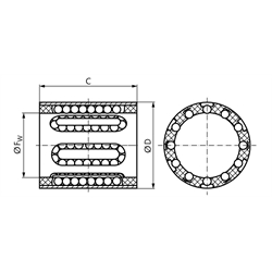 Linearkugellager KB-1-ST ISO-Reihe 1 mit Stahlmantel ohne Dichtungen für Wellen-Ø 20mm, Technische Zeichnung