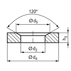 Kegelpfanne DIN 6319 Form G Innen-Ø 35mm Außen-Ø 68mm für Bolzen- Ø 30mm Stahl gehärtet, Technische Zeichnung
