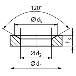 Kegelpfanne DIN6319 Form D PTFE-beschichtet Innen-Ø 56mm Außen-Ø 92mm, Technische Zeichnung