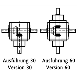 Miniatur-Kegelradgetriebe MKU, Bauart L, i=3:1, Technische Zeichnung