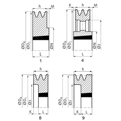 Keilriemenscheiben für Taper-Spannbuchsen, Profil Z, SPZ und XPZ (10), 2-rillig, Technische Zeichnung