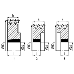Taper-Keilriemenscheiben 2-rillig  Profil XPA, SPA und A (13), Technische Zeichnung