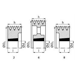 Keilriemenscheibe aus GG für Taper-Spannbuchse 2517 Profil XPB, SPB und B (17) 3-rillig Nenndurchmesser 224mm, Technische Zeichnung