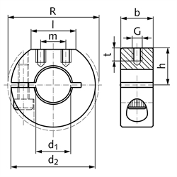 Geschlitzte Klemmringe - Ausführung GR, Stahl brüniert, Technische Zeichnung