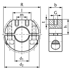 Geteilte Klemmringe - Ausführung GR, Stahl brüniert, Technische Zeichnung