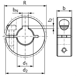 Geschlitzte Klemmringe - Ausführung N, Stahl brüniert, Technische Zeichnung