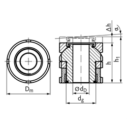 Kugelausgleichselement mit Kontermutter MN 686.7 30-11,0 rostfrei 1.4301, Technische Zeichnung